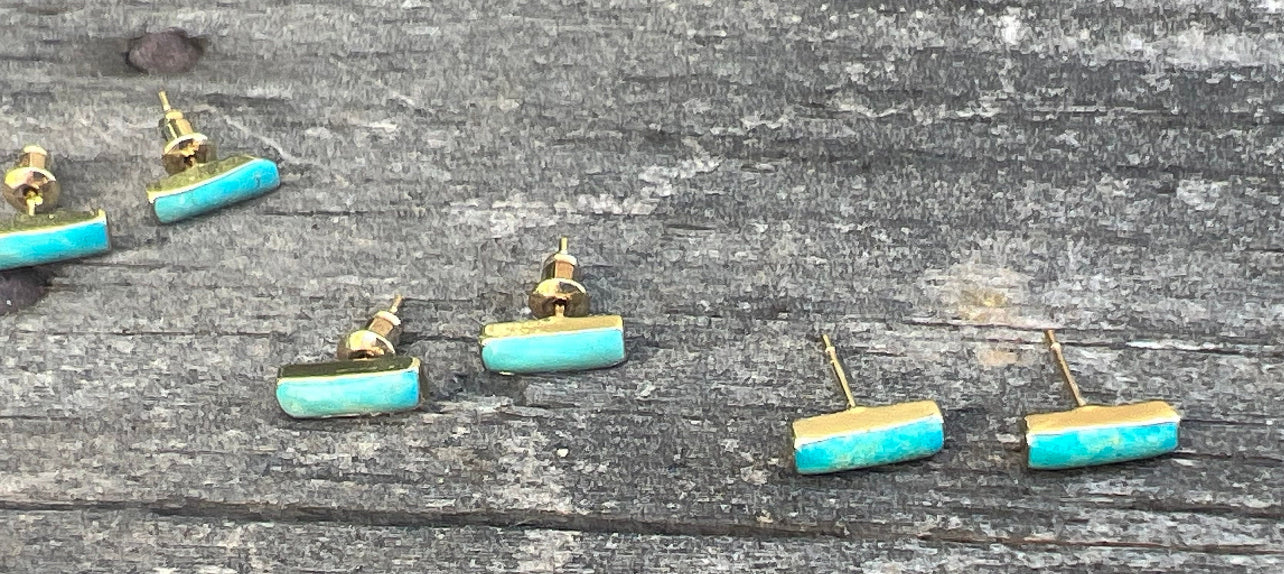 Turquoise Genuine Gemstone Bar 14k Gold Plate Earrings